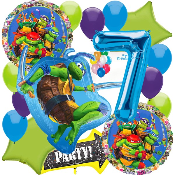 Anagram Licensed Birthday Balloons, Large TMNT Teenage Mutant Ninja Mayhem Turtles Theme Collection, Party Accessory, Multicolor, 7th Birthday