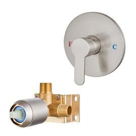 Airuida Round Single-Function Shower Handle Valve Trim Kit Shower Valves Wall Mount Brass Faucet Shower Rough-in Valve Bathroom Trim Kit Single Handle Tub Shower Valve Male Thread Brushed Nickel