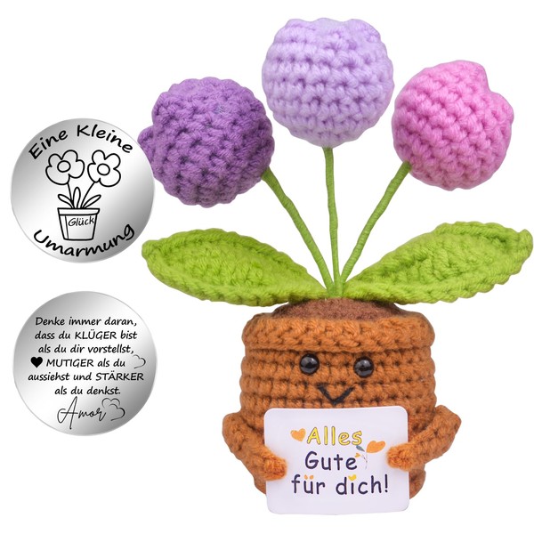 Mwmoeen Glücksbringer Geschenk Gestrickte Blumen, Pocket Hug Positive Strickwolle Blumen