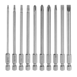 HARFINGTON 10pcs Screwdriver Bit Set SL4/5/6 PH2(4/5.0/6.0) T8/T10/T15/T20 S2 Steel 1/4" Hex Shank 4" Length Magnetic Slotted Phillips Torx Power Drill Bits