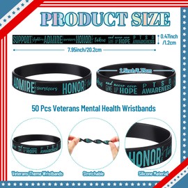 Liliaafar 50 Pcs Military Mental Health Awareness Bracelets Bulk Veterans Stigma Awareness Month Support Silicone Wristbands Veterans Day Care Gifts Unisex for Men Women(Ptsd)