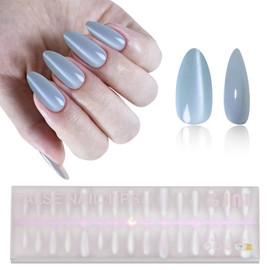 120pcs Glitter Blue Cat Eye Press On Nails,Vanpaga Press on Nails Almond,Bling Glossy False Nails,Simple Casual Elegant Daily Minimalist Fake Nails Kit,Reusable Stick on Nails in 15 Sizes,Nails Kit