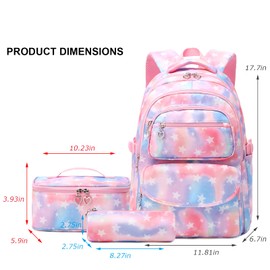 SIVENKE School Backpack Girls Teenagers Women's School Bag Backpack Set School Bag for Girls School Leisure with Lunch Bag and Pencil Case, Star Pink, School bag set