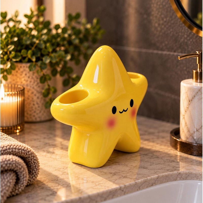 Cute Star Toothbrush Holder - Freestanding Bathroom Countertop Toothbrush &