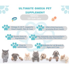 Omega 3 6 9 for dogs & cats | 120 fish oil for dogs soft gels | 1000mg fish oil for cats & dogs I Dog oil for healthy skin | fish oil to help support a healthy Immune system
