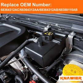 KNAWIER Aluminium Alloy Front Engine Coolant Reservoir Tank For 2018-2025 Wrangler JL&JLU,2020-2025 Gladiator JT 2.0&3.6L,Expansion Metal Bottle,Replace 68364312AC/68364312AA/68364312AB/68388115AB