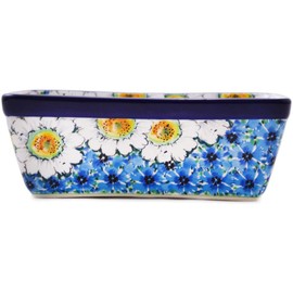 Polish Pottery Loaf Pan 8" made by Ceramika Artystyczna (Pansies And Daisies Theme) Signature UNIKAT + Certificate of Authenticity