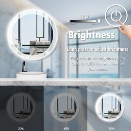 MEIOUKA 24 Inch Backlit Round LED Vanity Mirror with Lights Backlits Round Lighted Mirror for Bathroom Salon Wall LED Circle Mirrors with Strip Shaped Lights Memory Function 3 Color Dimmable AntiFog