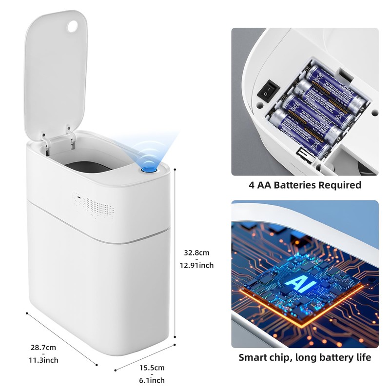 JUDRDO 3.5 Gal Slim Touchless Bathroom Trash Can, Automatic Diaper