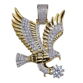 TOPGRILLZ Hip Hop 14K Gold Plated Iced out Simulated Diamond Eagle Pendant Necklace with 24” Rope Chain (Gold)