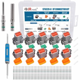 JRready Deutsch DT 8 Pin Connector Kits with Size 16 Solid Contacts(14-20AWG), ST6328-8 DT Waterproof Connector 8 Pin 5 Sets and Deutsch Pin Removal Tool DRK-RT1B with Mounting Clips