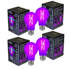 TITO 4 Pack E26 A19 Dimmable Filament LED Black Light Bulbs, UVA 395nm 6W Blacklight Bulb 100W Equivalent, Black Light Bulb Glow in Dark Halloween Christmas Party Fluorescent Posters Decor Display