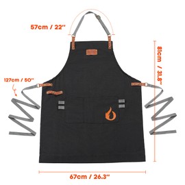 onlyfire Chef Apron for Women and Men, Canvas Kitchen Apron with Adjustable Strap and Large Pocket for Cooking, Baking, BBQ, Gardening, Restaurant, Black