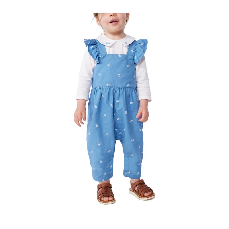 Petit Bateau Baby Girls' Long Overalls, blue/white