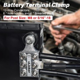 Battery Terminal Connectors,12-Way Post Terminal Distribution Block Bus Bar, 8AWG up to 4/0(XL) AWG Gauge, for Lithium or AGM Lead Acid Battery with Bolt Down Ends or Threaded Studs, M8 or 5/16”-18