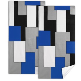 Imvertu Red Black Grey White Hand Towels for Bathroom Kitchen Decorative Ultra Soft Absorbent Bathroom Kitchen Hand Towels Set of 2 Dish Towels for Home Decor (Blue Black)