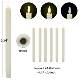 EVISINH in Door Flameless Flickering Taper Candles,Battery Operated Real Wax 3D Wick Light Window Candles Set of 6 for Christmas/Holiday/Dinner, Weddings, & Parties Decorate(Taper-A)