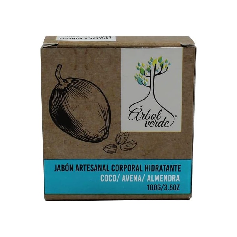 Árbol Verde Jabón Artesanal Corporal Hidratante, Coco Avena y Almendra,