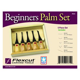 Flexcut Wood Carving Tools Beginners Palm Set of 5, FR310 Ash Hardwood Handles,1095 High Carbon Steel Blades, Box Included | Made in the U.S.A.