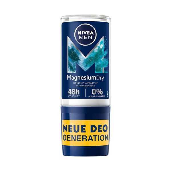NIVEA MEN MagnesiumDry Roll-On Deodorant (50 ml), Deodorant with Magnesium for Naturally Effective Sweat Protection, Deodorant with 0% Aluminium (ACH) and 0% Alcohol*