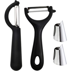 Vegetable peeler set of 4 pieces, suitable for potato, carrot, apple, soybean, stainless steel black