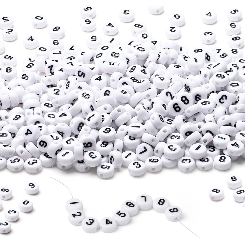 DAHI 800pcs White Acrylic Number 0~9 Round Beads for Threading