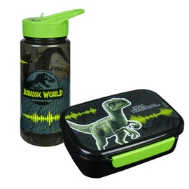 Scooli - Jurassic World Children's Tableware Gift Set - Set Consisting of Lunch Box and Water Bottle - Ideal for School or Nursery - from 4 Years - Made of Plastic - BPA Free