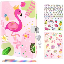 WERNNSAI Kids Diary Set for Girls Flamingo Journal Kit - Kids Gold Foil Journal with Lock and Keys Girls Flamingo Diary Private Diary A5 Lined Writing Notebook Girls Gift Set with Pen & Stickers