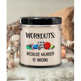 The Improper Mug Workout Candle Workouts Because Murder is Wrong Fitness Gym Jokes for Personal Trainer Coach Bodybuilder Funny Humorous 9 Oz. Vanilla Scented Soy Wax