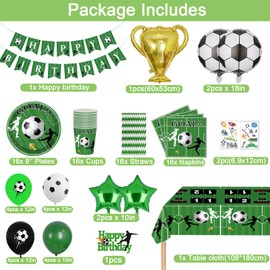 Football Party Tableware Set, Football Birthday Decoration, Children's Birthday Decoration, Birthday Party Tableware with Balloons Napkins for Children's Birthday Party 16 Guests