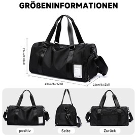 MATE ELAN Duffel Bag Large Capacity Fitness Tote Travel Sports Crossbody Bag, black