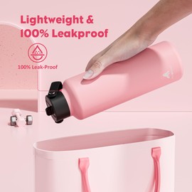 Stainless Steel Water Bottle 710ml/24oz for Adults: Sweatproof, Flex Cap, Lightweight, Standard Mouth, Top Handle, Vacuum Insulated Flask with Straw for Office, Home, Commute, Gift (Blush Pink)