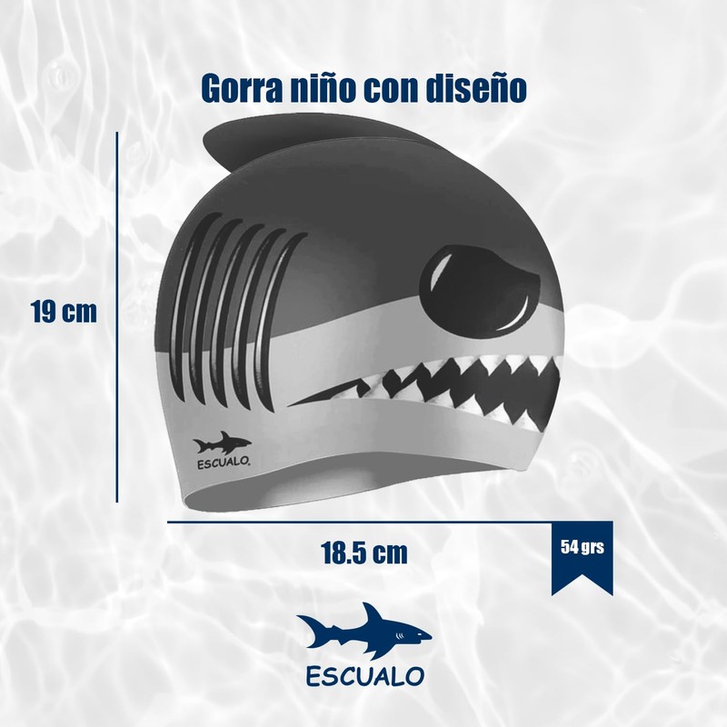 escualo Gorra para Natacion Niño Modelo Tiburon (Silicon) Impermeable, Unitalla,