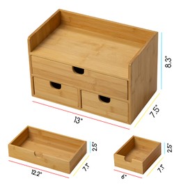 MEEDEN Bamboo Desk Organizer with Drawers: Desktop Storage Container with Shelf - Tabletop Storage Organization Box for Office Home Toiletries Supplies