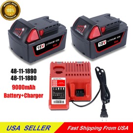48-11-1880 Charger & 2PACK 9Ah Battery 18V For Milwaukee M18 18 Volt 48-11-1890
