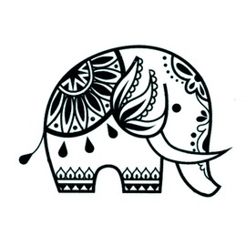 EROSPA® Temporary Tattoo Sheet - Cute Elephant / Flowers - Black 10.5 x 6.5 cm