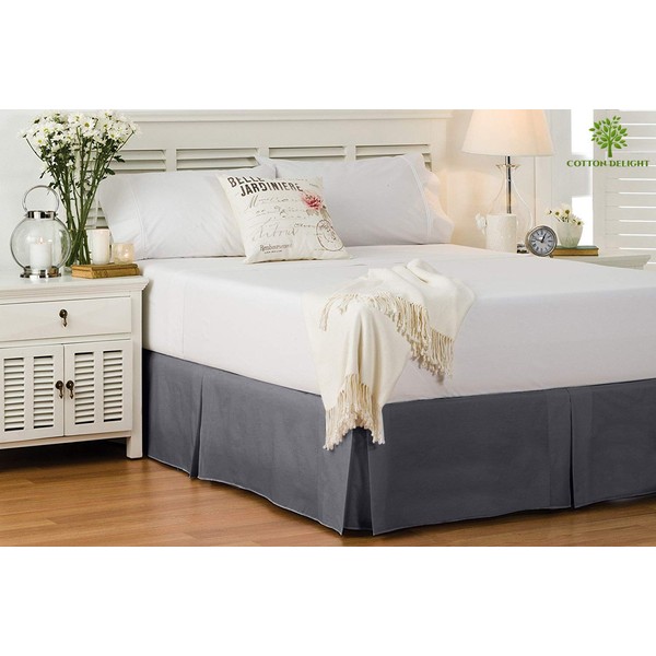 Cotton Delight Bed Skirt Queen Size 100% Natural Cotton 800 Thread Count Premium Tailored Fit 1pc Bedskirt Queen Size 16" Drop Length Grey Solid