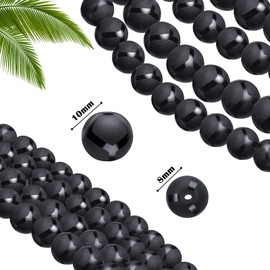 86 Pieces 8mm 10mm Matte Onyx Black Beads for Jewelry Making Black Round Matte Onyx Beads Energy Beads Dull Polish Stone Beads Lava Beads with Stretch Beading Cord 15.5 Inches (Stylish Style)