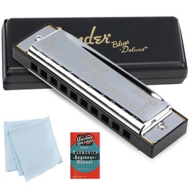 Fender Blues Deluxe Harmonica - Key of C Bundle with Carrying Case, Austin Bazaar Online Manual, and Polishing Cloth