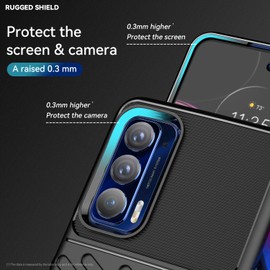 GTBDEKI Case for Moto Edge 2021/5G UW, Carbon Fiber Anti-Scratch Shockproof Silicone TPU Back Cover with Screen Protector, Black