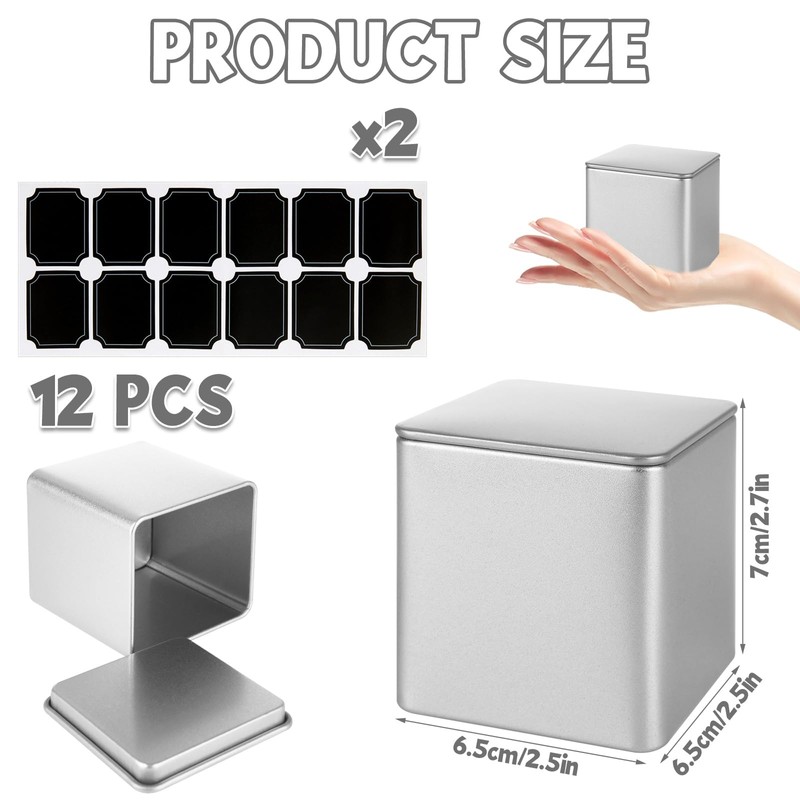 WOPPLXY 12 Pack 3Oz Square White Metal Tins, Square Tin