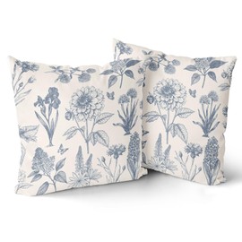 Giwawa Vintage Floral Throw Pillow Covers 18x18 Inch Set of 2 Neutral Accent Print Decorative Cushion Covers Farmhouse Boho Home Decor for Sofa Chair Couch Bedroom Living Room, Blue