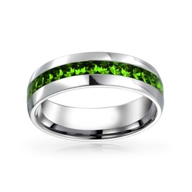 Classic August Birth Month Light Green Crystal Eternity Band Ring In Silver Tone Stainless Steel