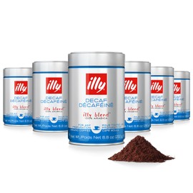 Illy Ground Espresso Coffee, Decaffeinated - Medium Roast - Mild & Balanced - 100% Arabica - Pre-Ground for Espresso - Pressurized Packaging Sealed for Freshness- 8.8oz (Pack of 6)