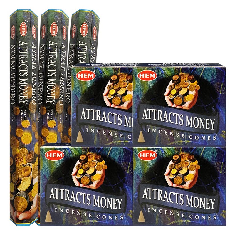 Attracts Money Incense Sticks and Cone Incense Holder Variety Pack