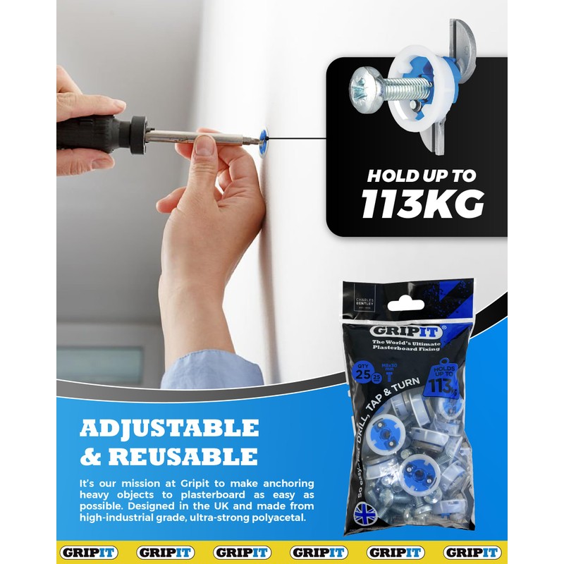 Gripit Blue Plasterboard Fixings - Pack of 25 - Heavy