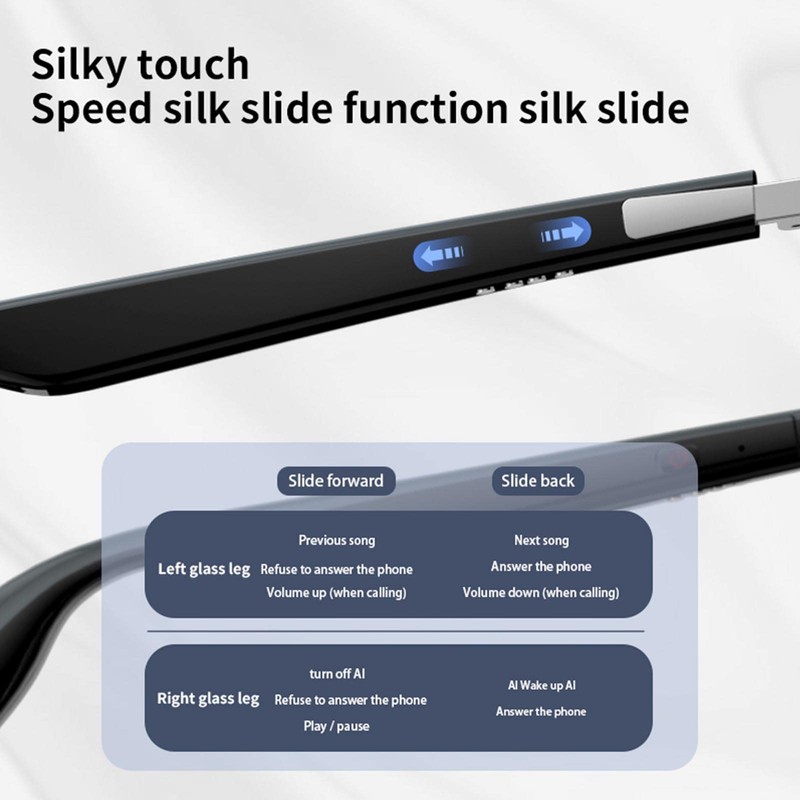 Smart Glasses, IP67 Waterproof Bluetooth Glasses, Blue Light Blocking Touch