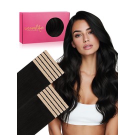 WENNALIFE Tape Weft Hair Extensions Real Human Hair, Tape in Hair Extensions Human Hair 20 Inch 50g 10pcs Jet Black Luxury Remy Hair Straight Extensiones De Cabello Hmano