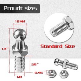 Vepagoo Heavy Duty 10MM Gas Strut Ball Studs - 4 Pack with 8MM Thread, 1/2" Long Shank for Car Boot, Hatch, Cabinet, Toolbox Gas Lift Support – Durable Silver Fittings