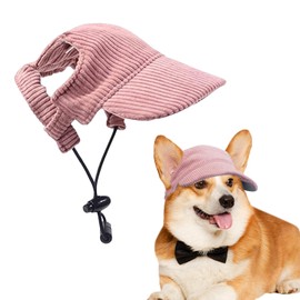Voarge Dog Baseball Cap, Adjustable Dog Cap with Ear Holes Sun Hat Summer Travel Hat Corduroy Breathable Dog Sun Hat (Pink, M)